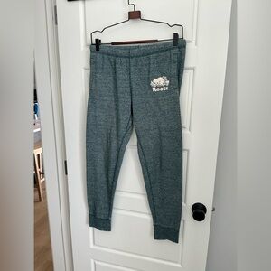 Roots Teal Heather Jogger Sweatpants with White Logo